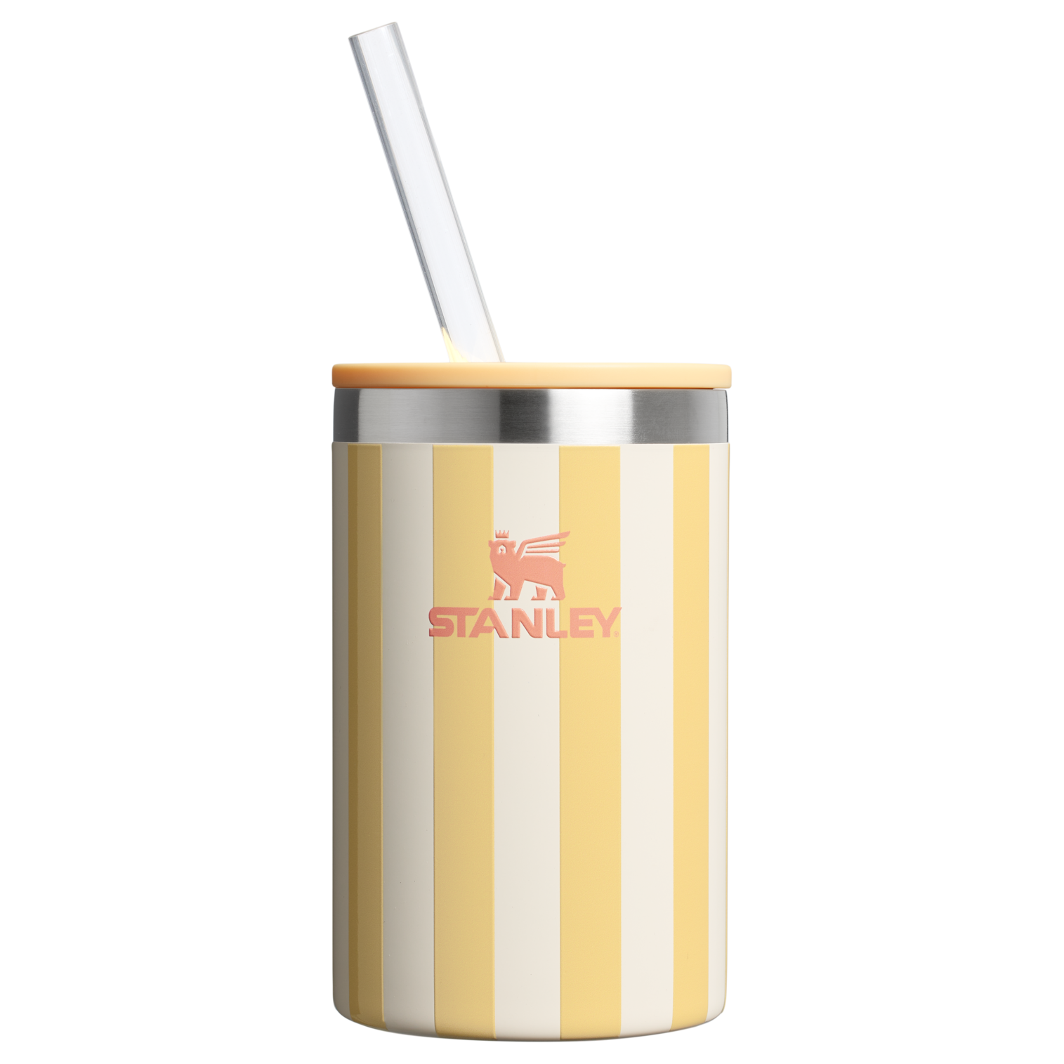 Stanley 10 OZ Everyday Can Cooler Cup In Butter Yellow Cabana Stripe Pink From The Oasis Collection